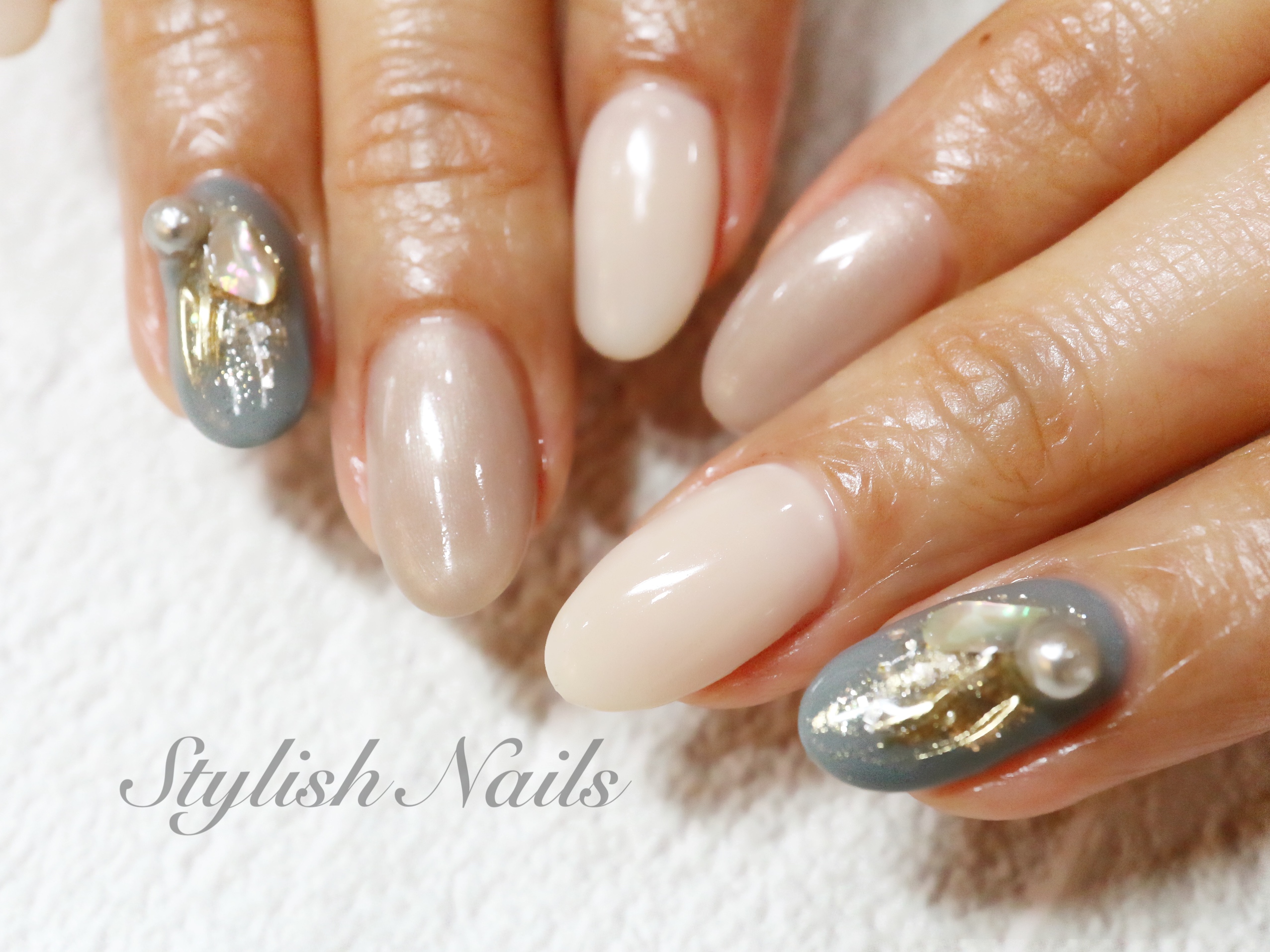 シェルを使ったエレガントネイルデザイン♡ スタイリッシュネイルズ 神戸市 JR住吉駅1分 「ネイリスト協会認定」の高い技術と最新